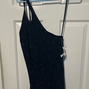 Alyn Paige One Shoulder Dress in Dark Blue with Sparkle